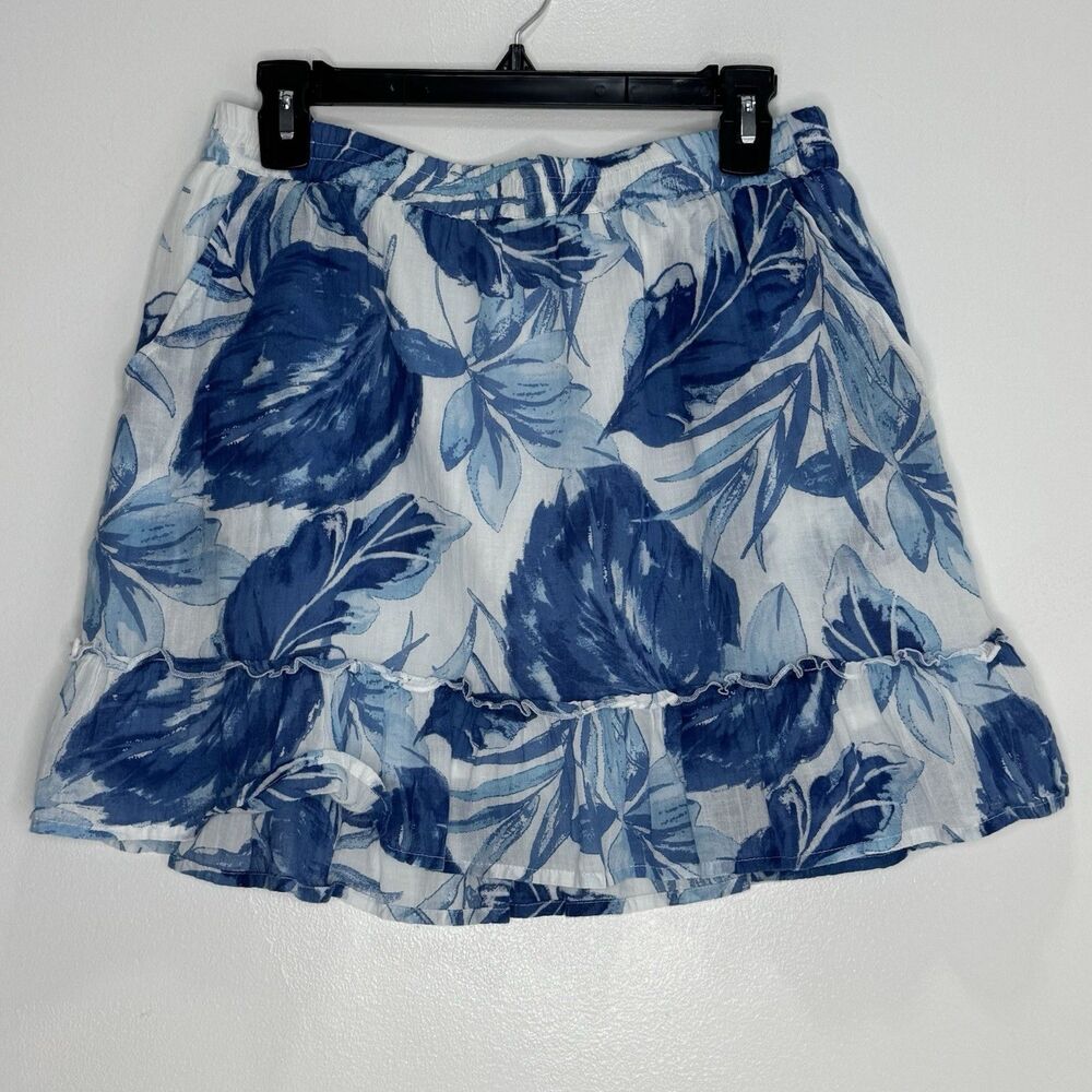 Christian Siriano 100% Cotton Skirt Botanical Print Ruffle Side Pockets L Floral